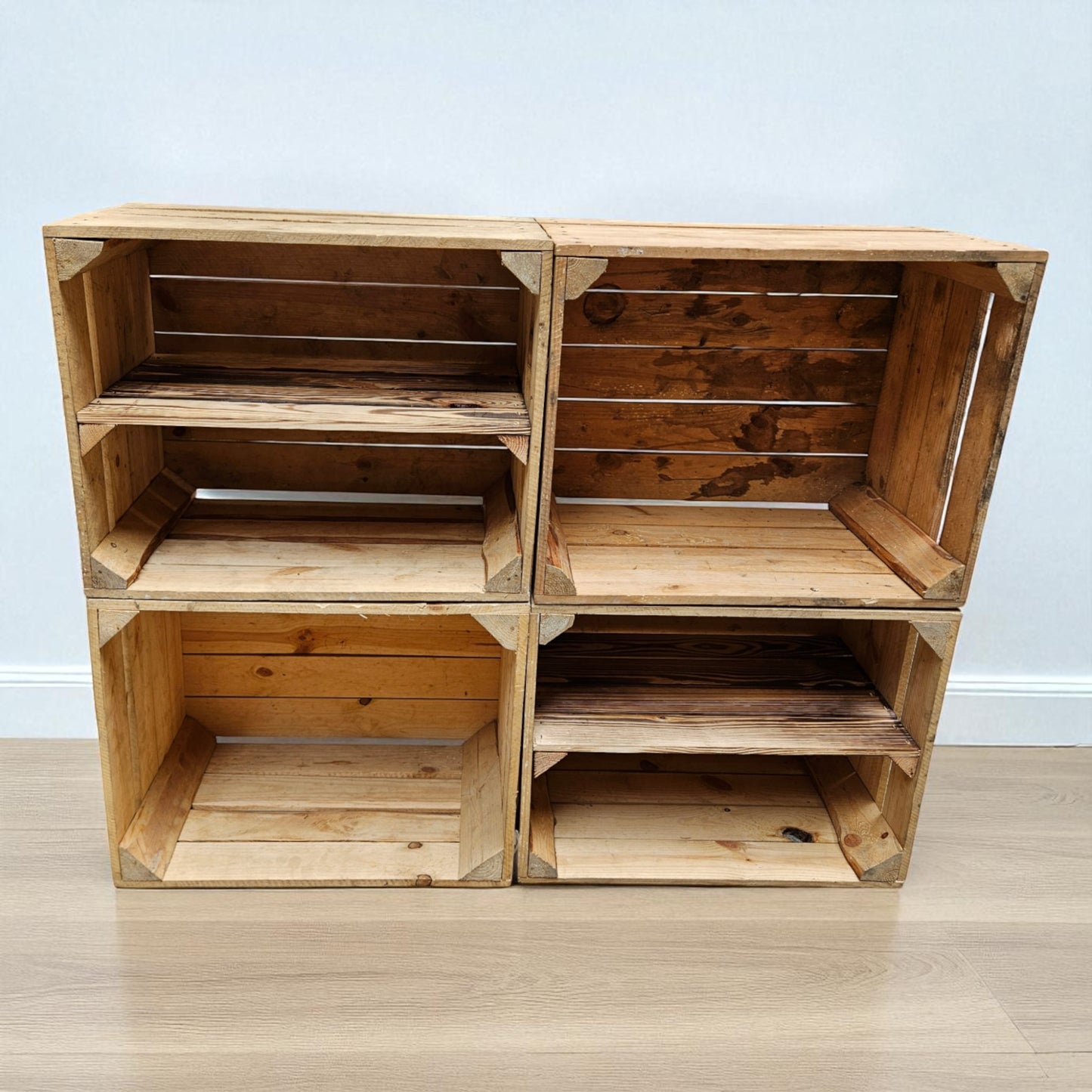 Holzkisten 4er Set 50 x 40 x 30cm mit Regal Lang Vintage Natur