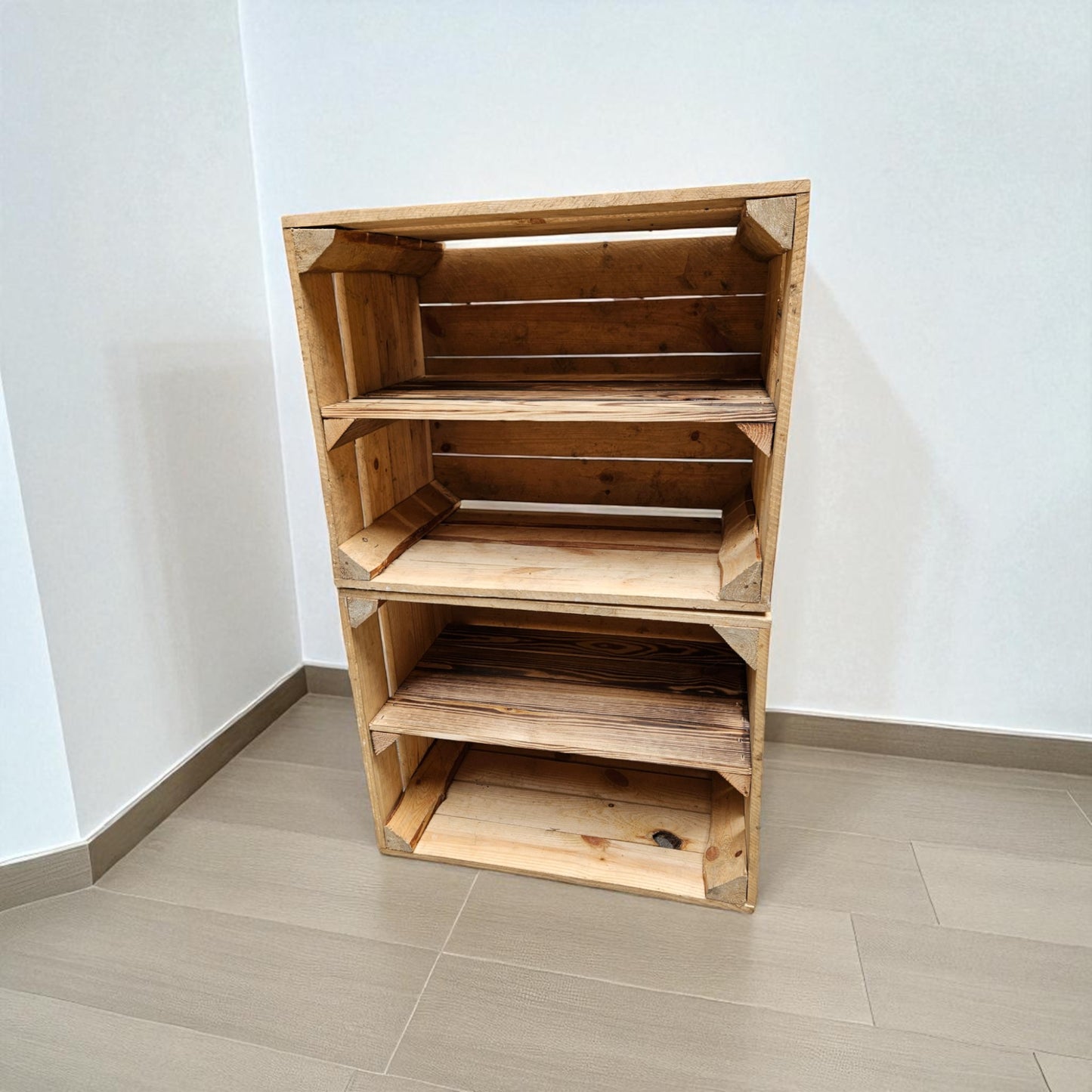 Vintage Natur Holzkisten 2er Set 50 x 40 x 30cm mit Ablage Lang