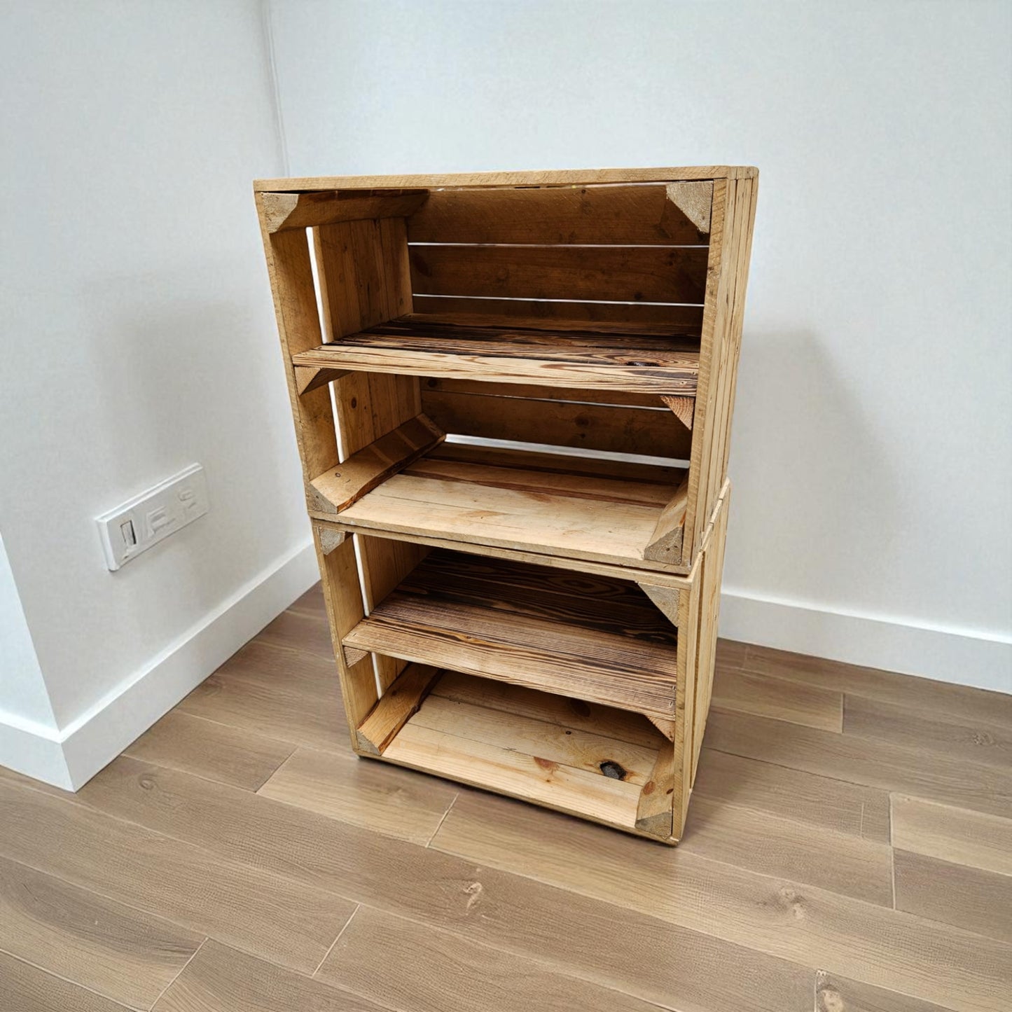 Vintage Natur Holzkisten 2er Set 50 x 40 x 30cm mit Ablage Lang