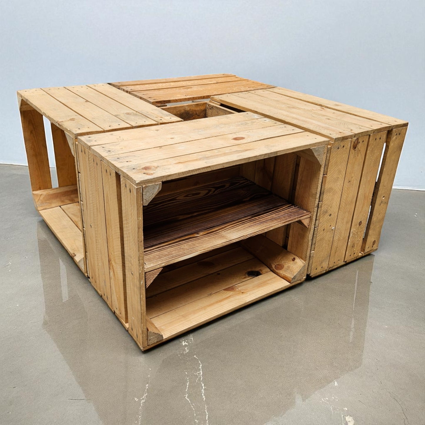 Holzkisten 4er Set 50 x 40 x 30cm mit Regal Lang Vintage Natur