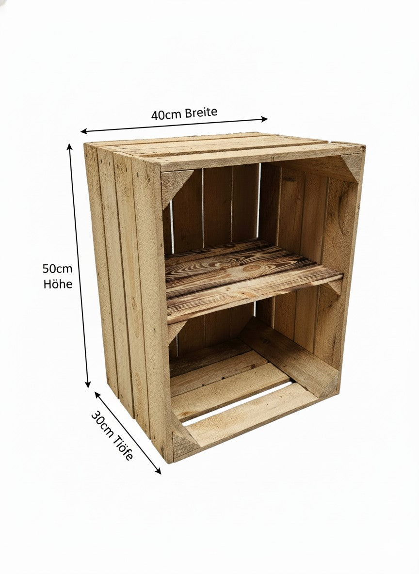 Obstkisten SET Vintage Natur mit Zwischenbrett Quer 50 x 40 x 30cm