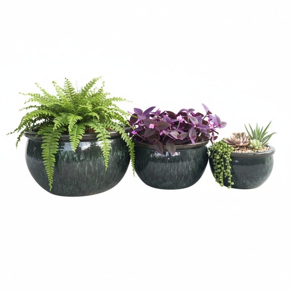 Keramik Pflanzschale "Bavaria" Moosgrün – Wählbare Größen (30-52cm)