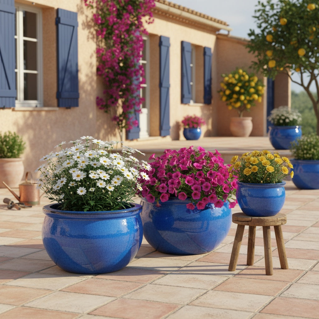 Keramik Pflanzschale "Bavaria" Royal Blau – Wählbare Größen (30-52cm)