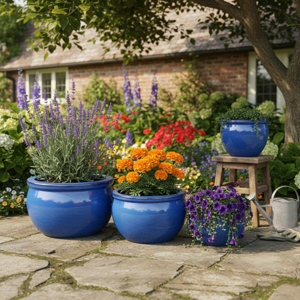 Keramik Pflanzschale "Bavaria" Royal Blau – Wählbare Größen (30-52cm)