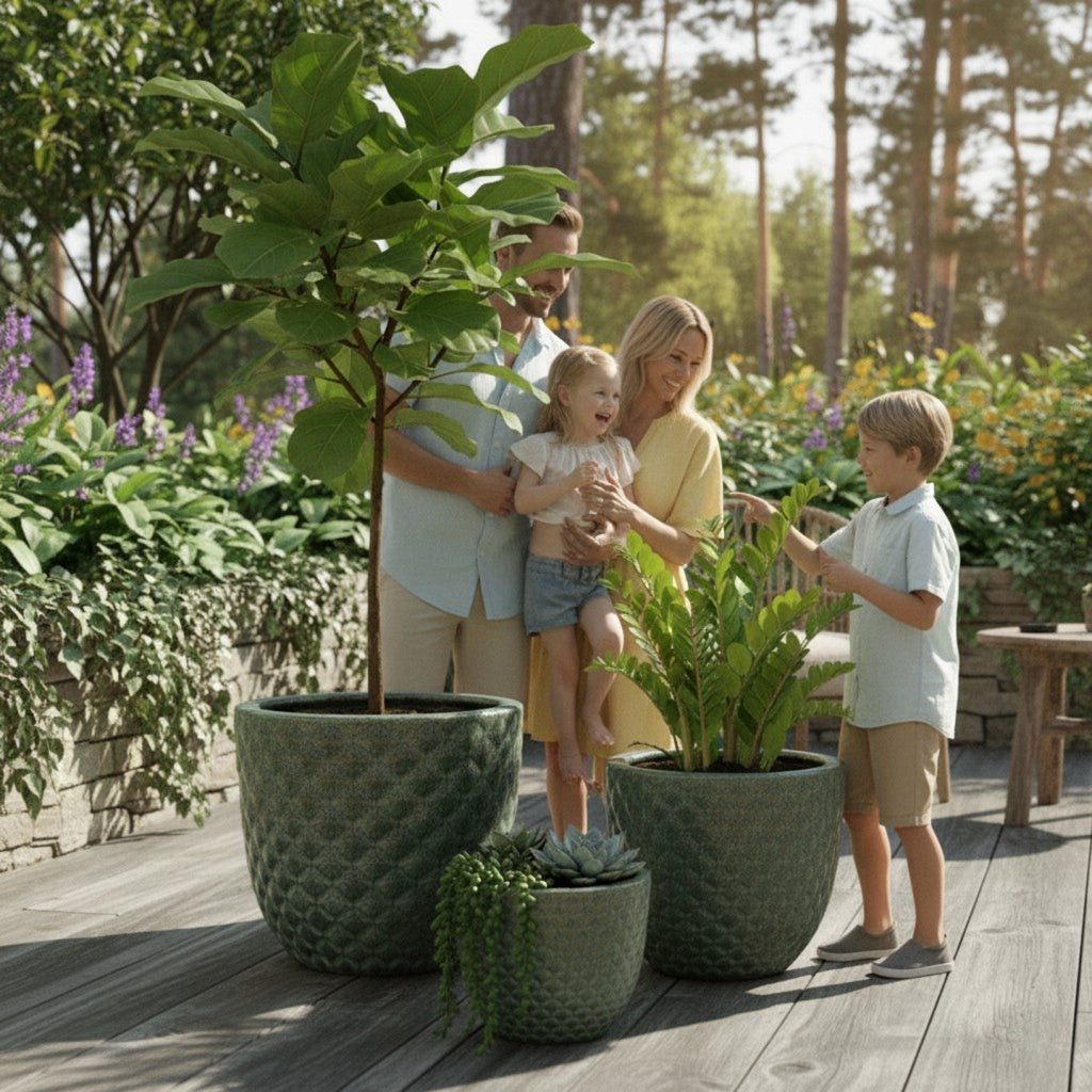 Pflanzgefäß Keramik "Bubble" Grün – Struktur & Frostfest (EggPot)