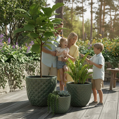 Pflanzgefäß Keramik "Bubble" Grün – Struktur & Frostfest (EggPot)