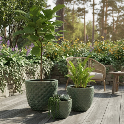 Pflanzgefäß Keramik "Bubble" Grün – Struktur & Frostfest (EggPot)