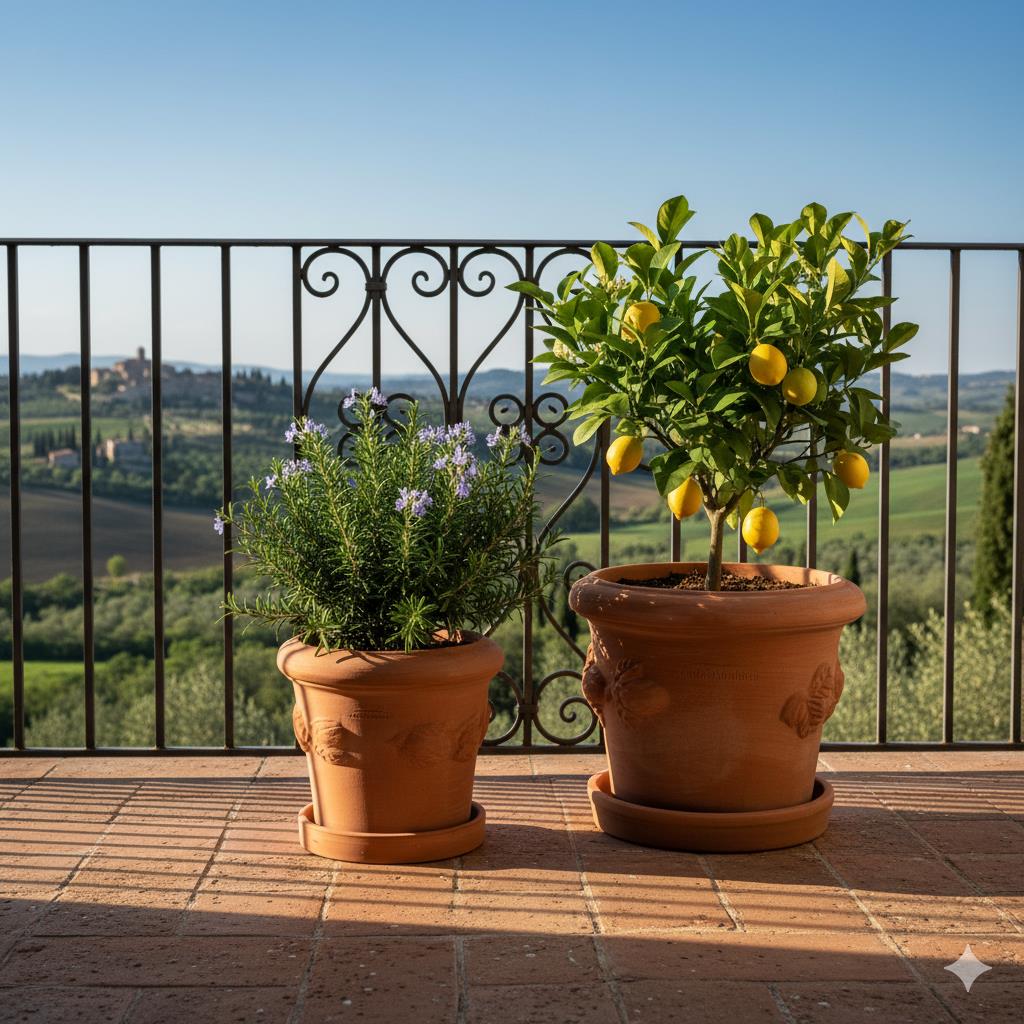 Terrakotta Blumentopf mit Zitronen-Dekor Ø 25,7 cm – Handgefertigt & Frostfest aus Italien