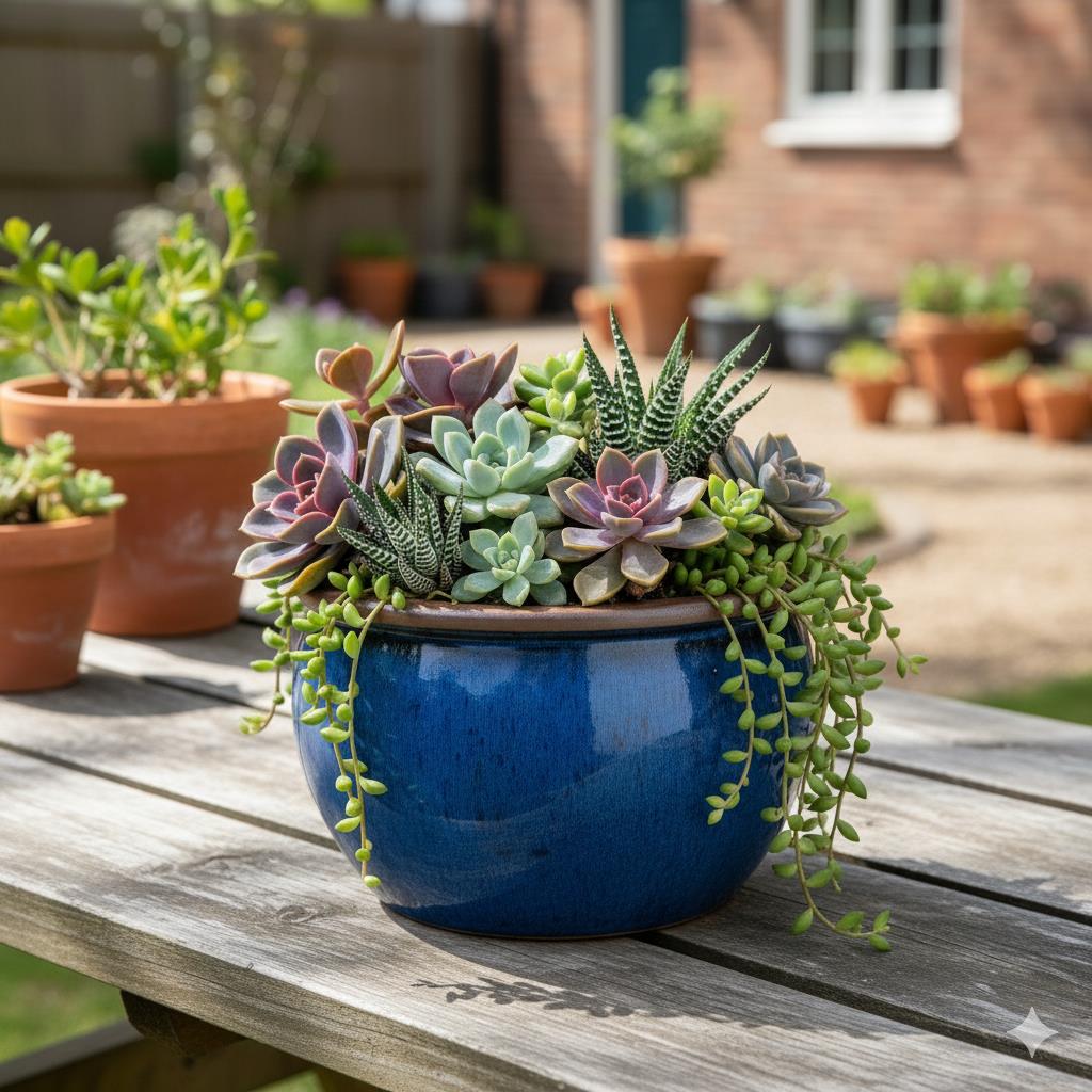 Keramik Pflanzschale "Bavaria" Royal Blau mit Rand – Wählbare Größen