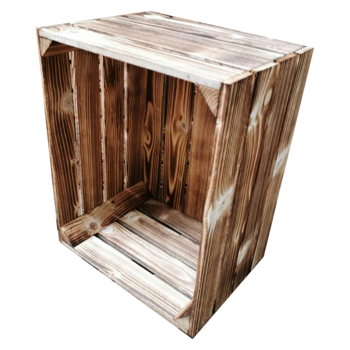 Helle geflammte Holzkiste 50×40×30 cm – stabil, gehobelt & rustikal im Vintage-Stil – Teramico