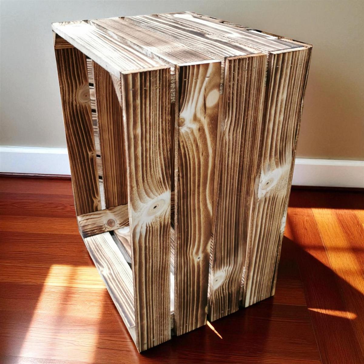 Helle geflammte Holzkiste 50×40×30 cm – stabil, gehobelt & rustikal im Vintage-Stil – Teramico
