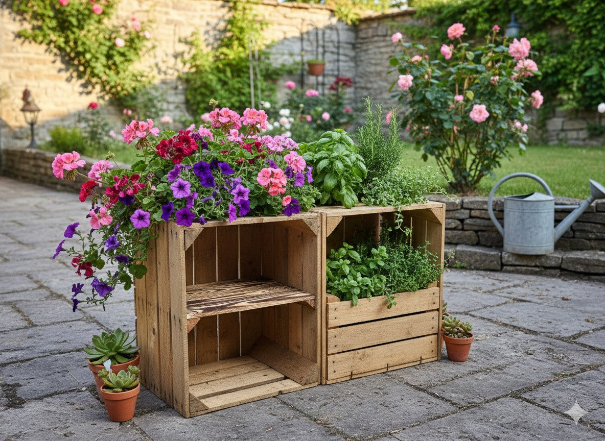 Obstkisten SET Vintage Natur mit Zwischenbrett Quer 50 x 40 x 30cm