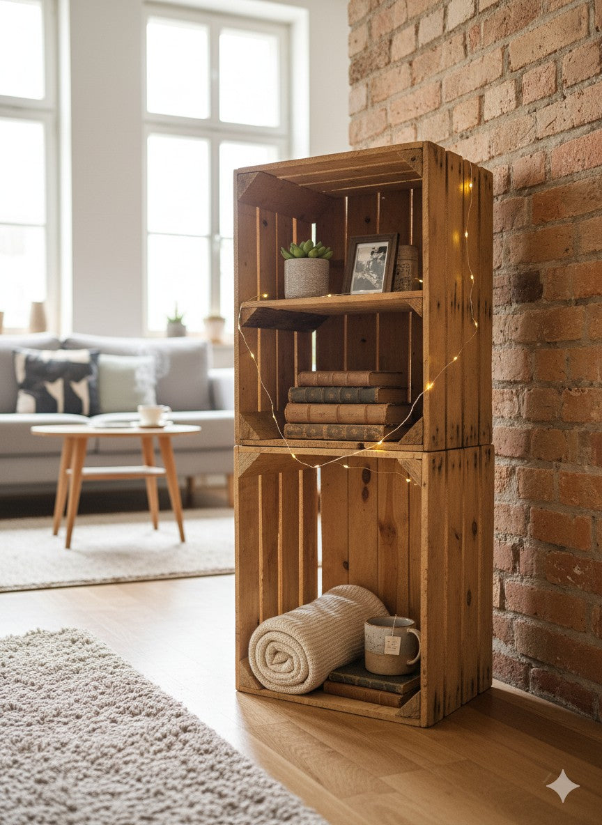 Obstkisten SET Vintage Natur mit Zwischenbrett Quer 50 x 40 x 30cm