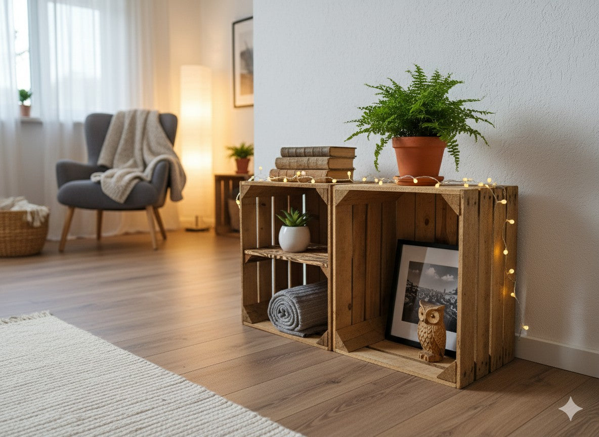 Obstkisten SET Vintage Natur mit Zwischenbrett Quer 50 x 40 x 30cm