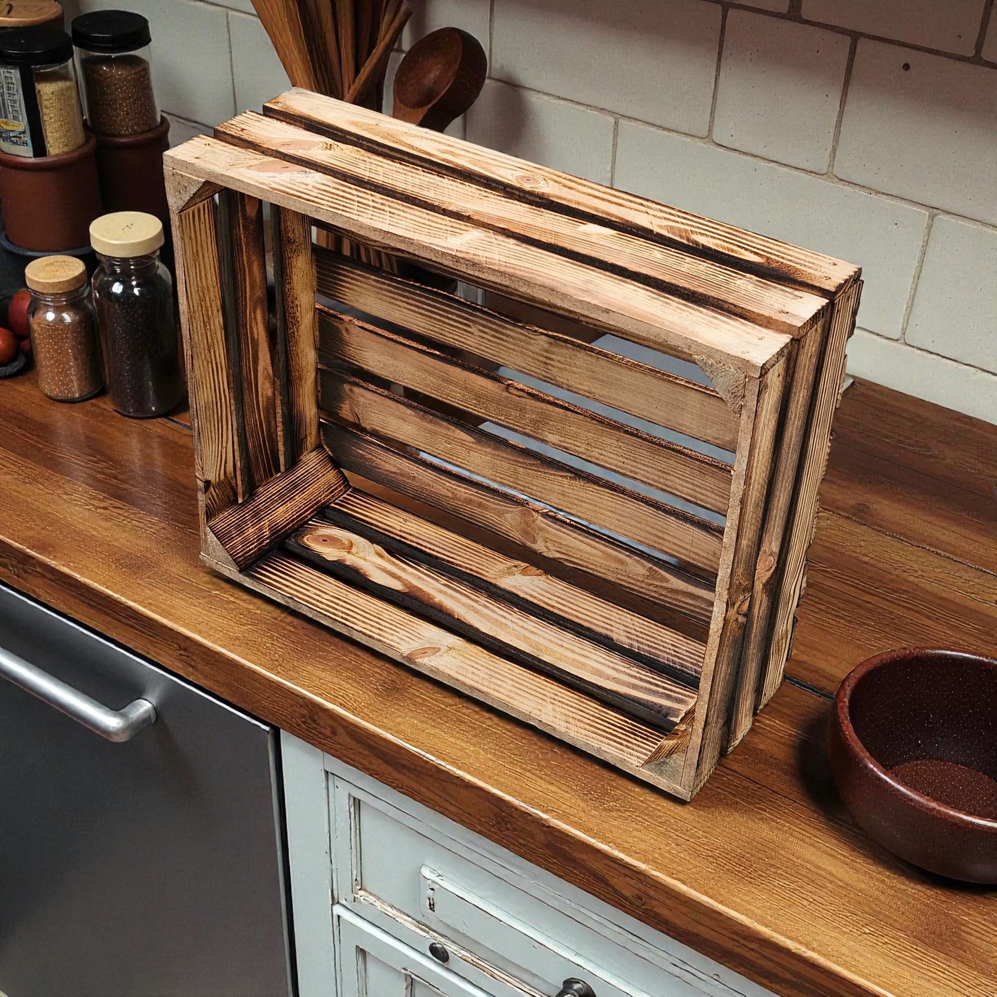 Gewürzregal Kiste Lang 50 x 40 x 17cm Geflammt B-WARE