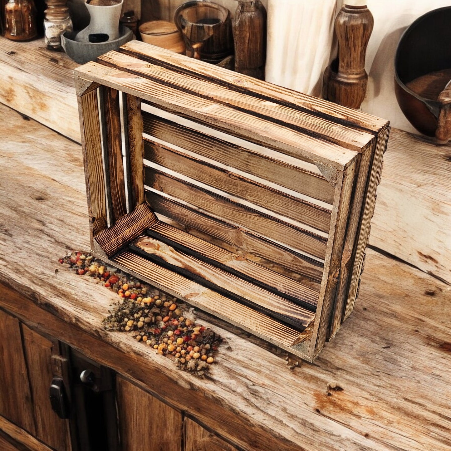 Gewürzregal Kiste Lang 50 x 40 x 17cm Geflammt B-WARE