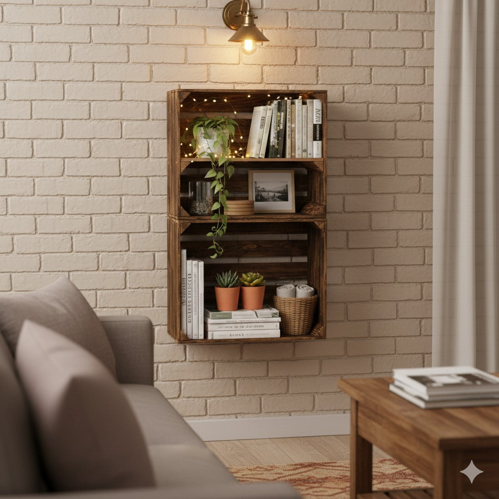 Holzkisten 2er Set dunkel 50 x 40 x 30cm Ablage Lang