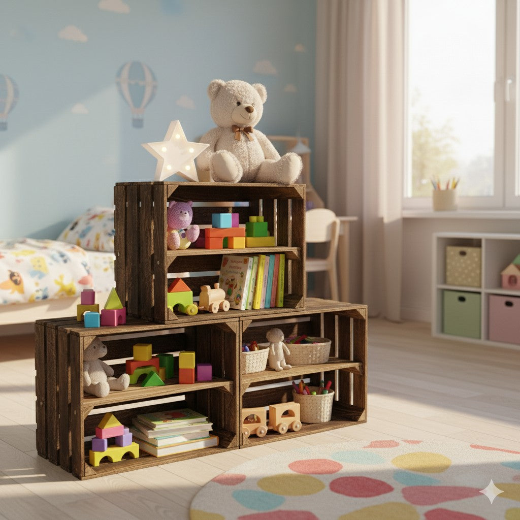 Holzkisten 2er Set dunkel 50 x 40 x 30cm Ablage Lang