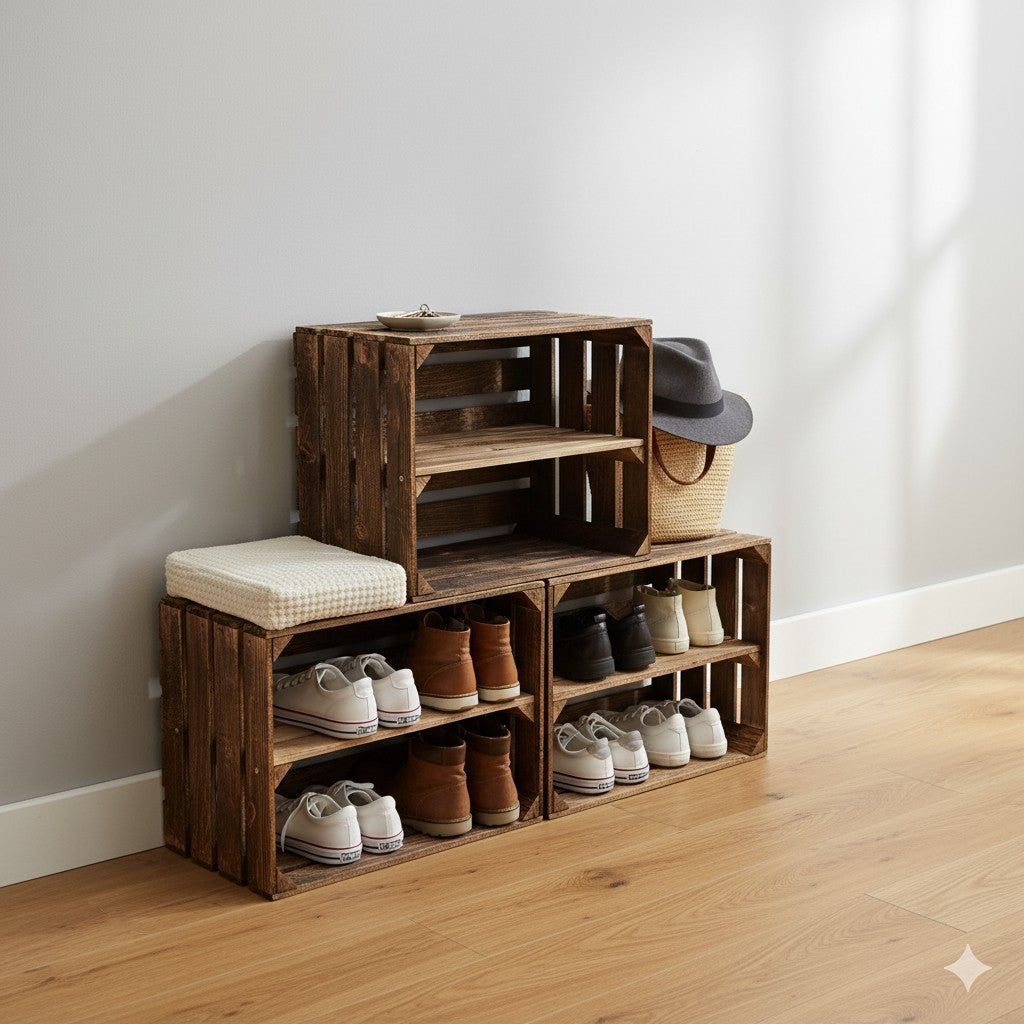 Holzkisten Geflammt 50 x 40 x 30cm mit Regalböden Lang DIY