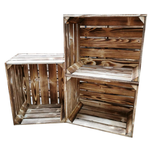 Lot de 3 caisses à vin en bois flammé 50x40x30cm