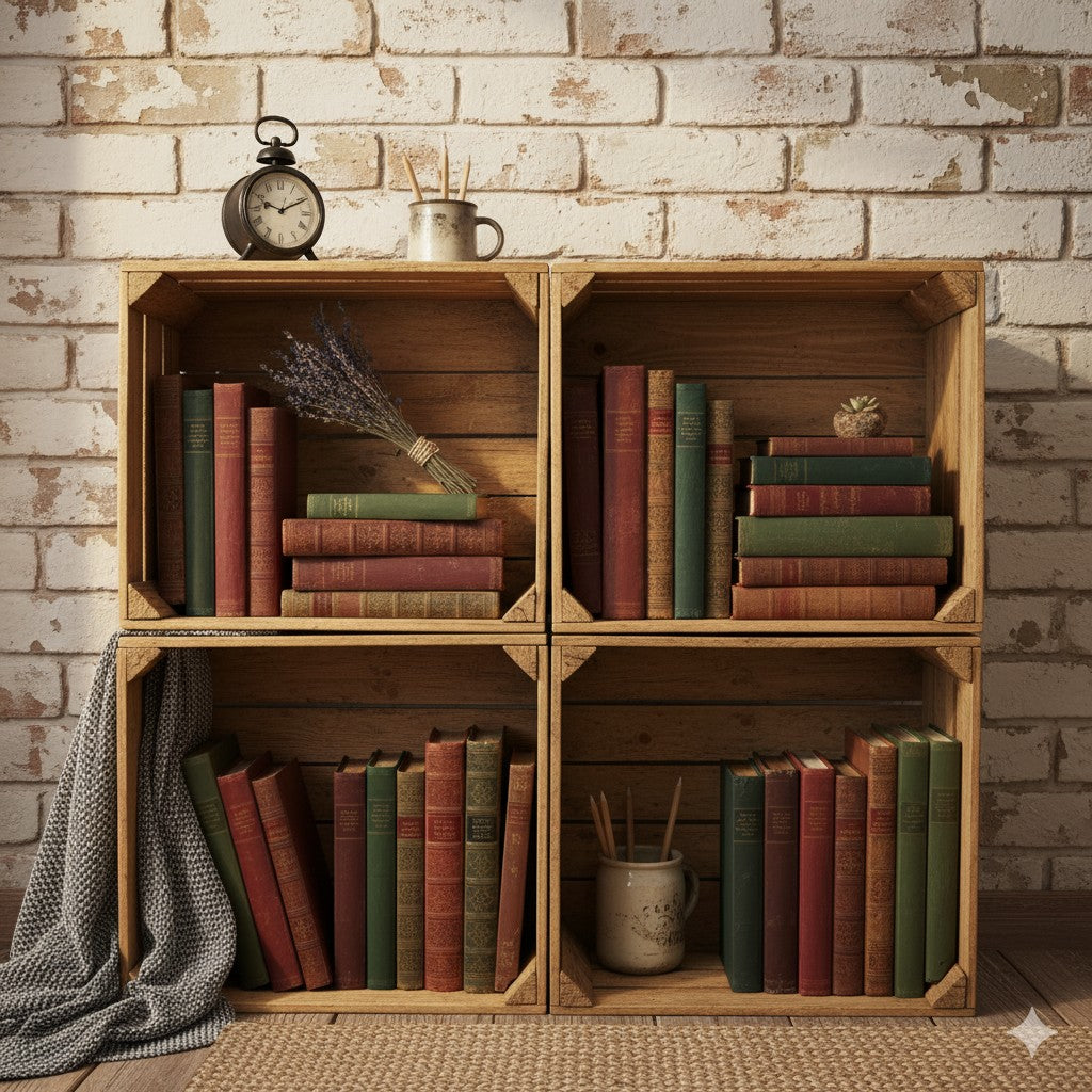 Holzkisten 6er Set Vintage Natur 50 x 40 x 30cm massiv und robust