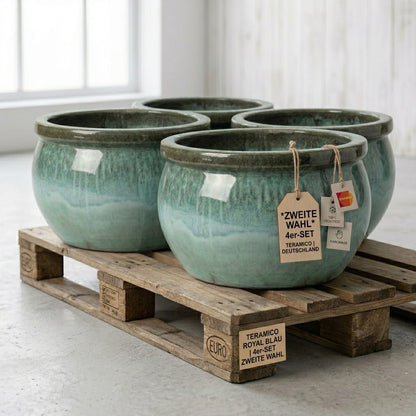 4er Set XXL Pflanzschale 49cm Moosgrün Keramik Steinzeug winterhart