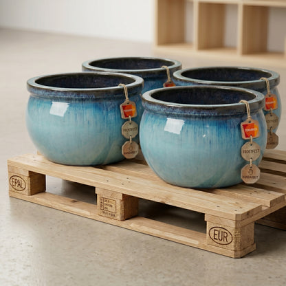 4er Set XXL Pflanzschale 49cm Jade-Grün Keramik Steinzeug winterhart