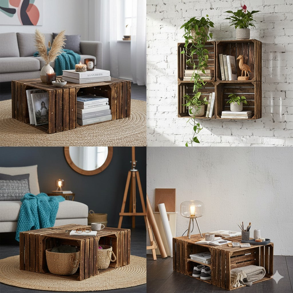 Holzkisten 2er Set dunkel 50 x 40 x 30cm Ablage Lang