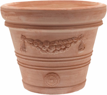 Terrakotta Blumentopf mit Girlanden Ø 41 cm – Groß, Frostfest & Handgefertigt in Italien