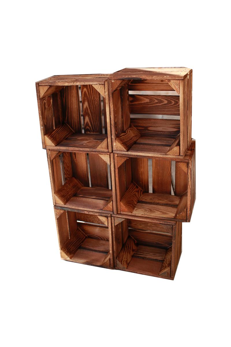 Obstkiste Holzkiste Weinkiste 22x20,5x15cm 3x Geflammt