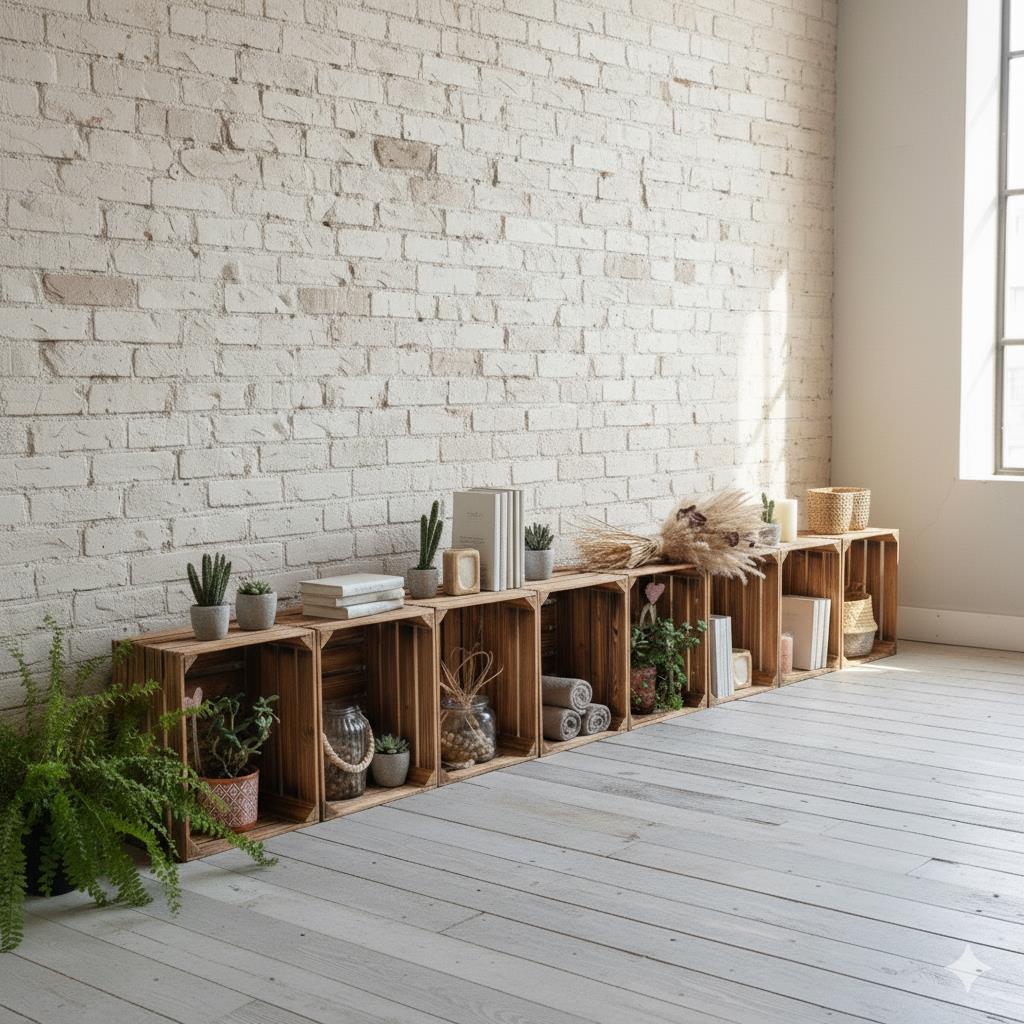 Holzkisten Geflammt 50 x 40 x 30cm 12er SET TOP