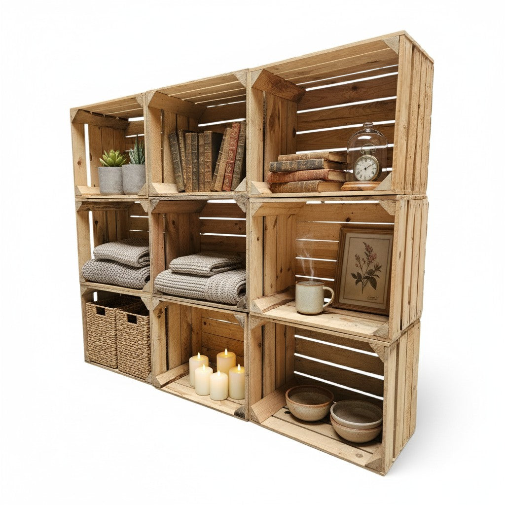 Obstkisten 9er Set 50 x 40 x 30cm Vintage Natur