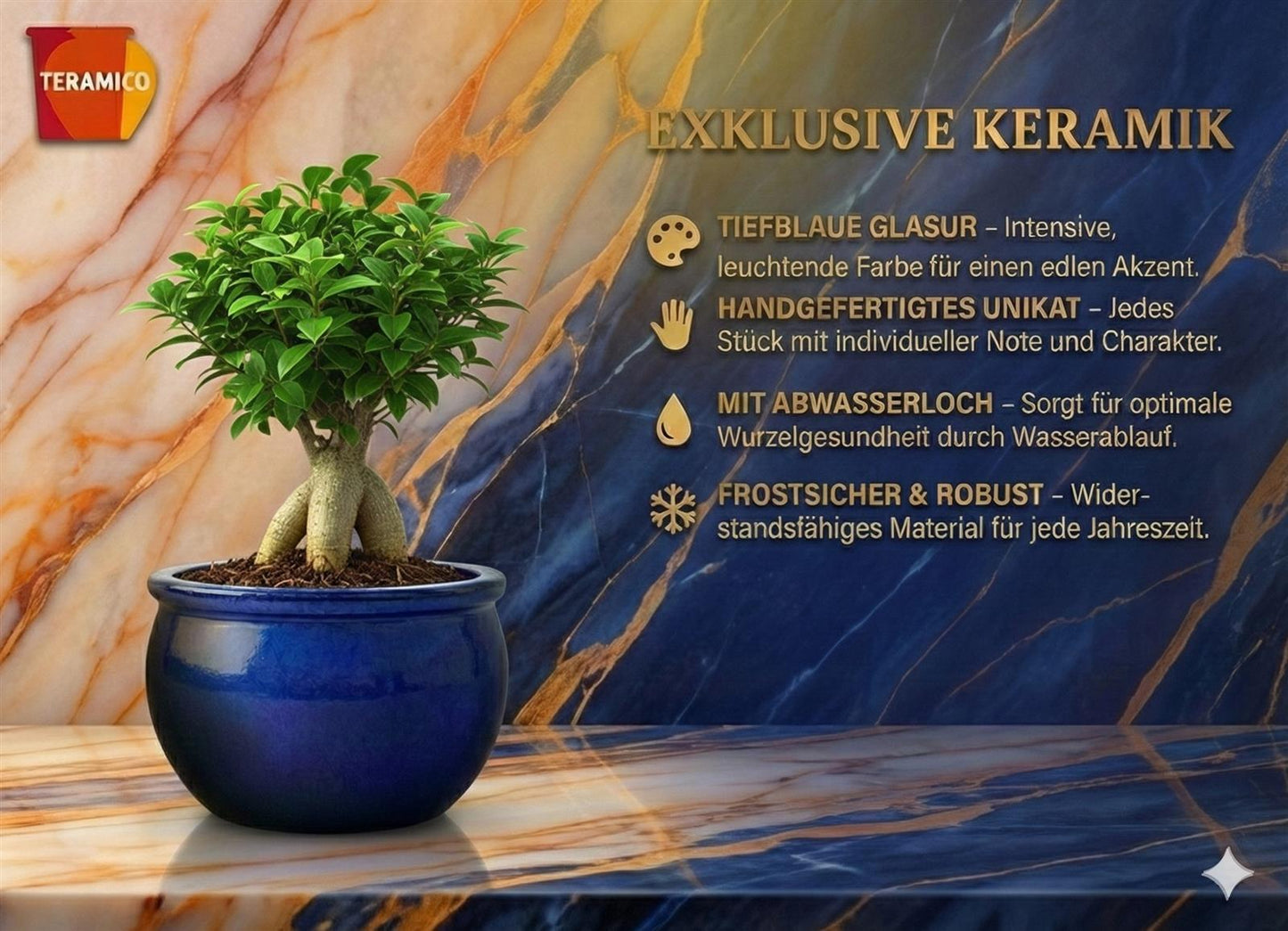 Keramik Pflanzschale Bavaria Royal Blau - Wählbare Größen (24-49cm) Frostfest