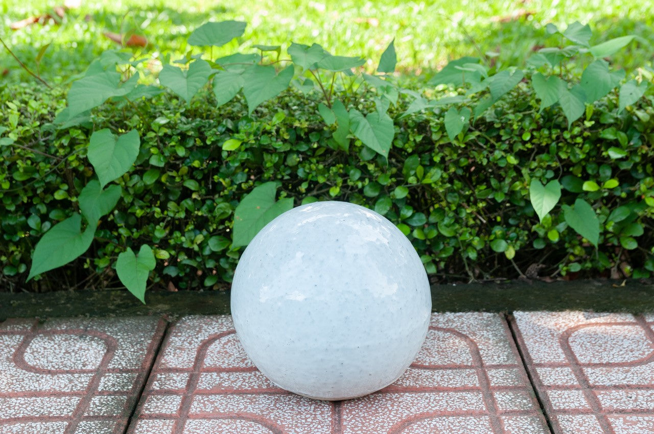 Gartenkugel Rosenkugel Keramik 28cm Grau-Weiß glasiert