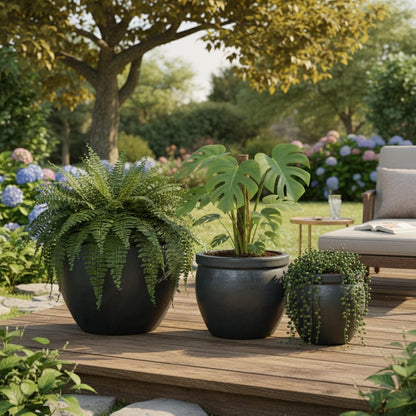 Keramik Pflanzgefäß "Bavaria" Anthrazit – Wählbare Größen (21-37cm