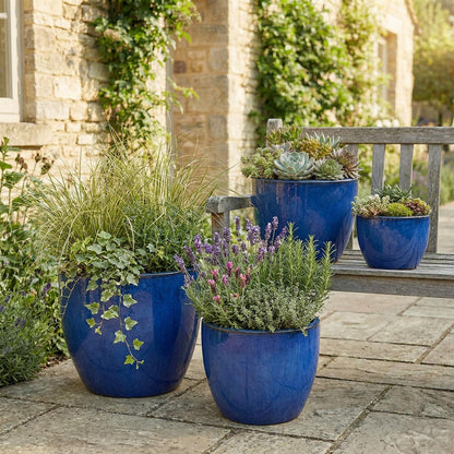 Keramik Pflanzgefäß "Egg Pot" Royal Blau – Wählbare Größen (21-48cm)