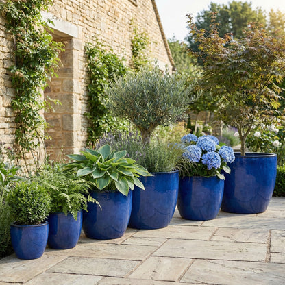 4er Set XXL Pflanzkübel Eggpot Ø 60cm Royalblau Keramik