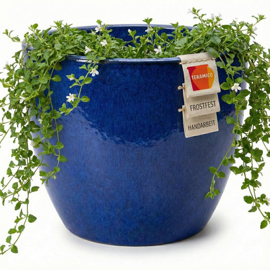 4er Set Pflanzkübel Eggpot Keramik Royalblau glasiert Ø 48 cm