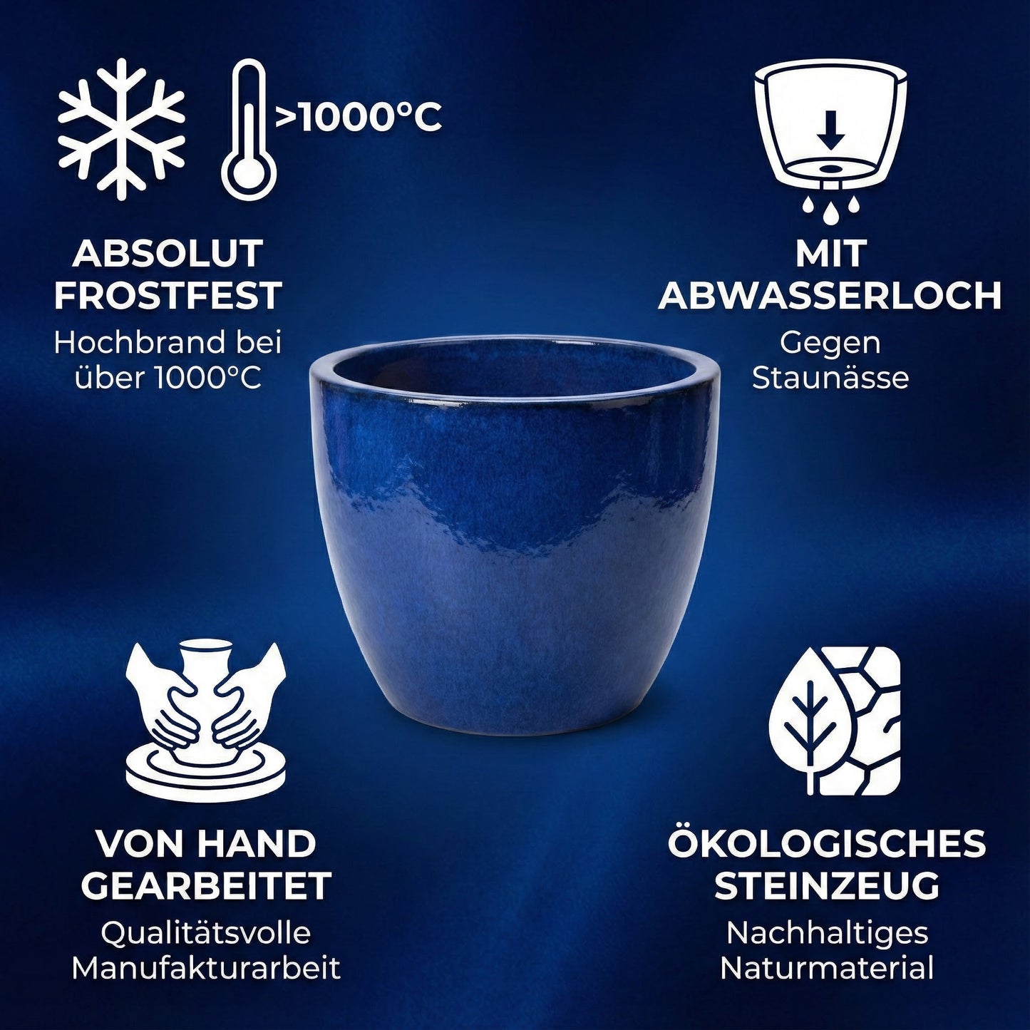 Keramik Pflanzgefäß "Egg Pot" Royal Blau – Wählbare Größen (21-48cm)