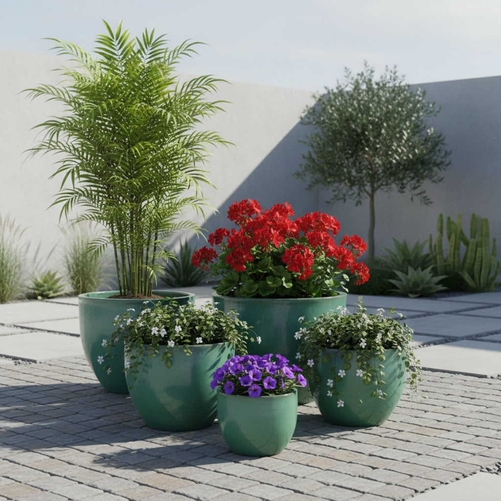 Keramik Pflanzgefäß "Egg Pot" Grün Ø 48cm – Glasiert & Frostfest