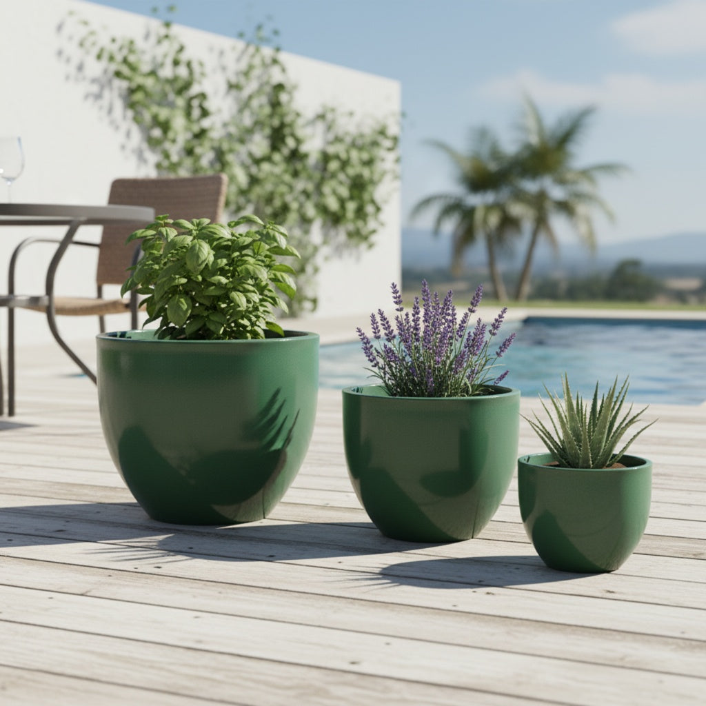 Keramik Pflanzgefäß "Egg Pot" Grün Ø 38cm – Glasiert & Frostfest