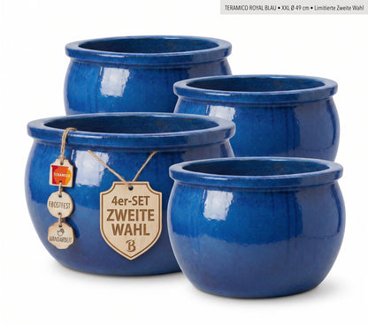 4er Set XXL Pflanzschale 49cm Royal Blau B-Ware Keramik Steinzeug winterhart