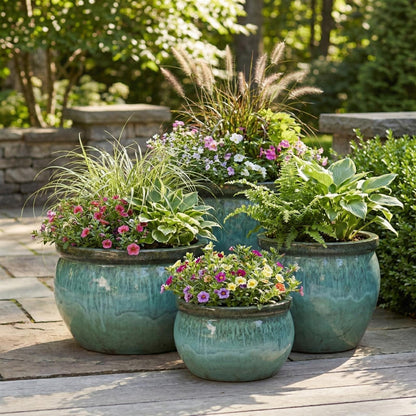 Pflanzgefäß Keramik "Bavaria" Moosgrün Ø 24 - 49 cm Frostfest