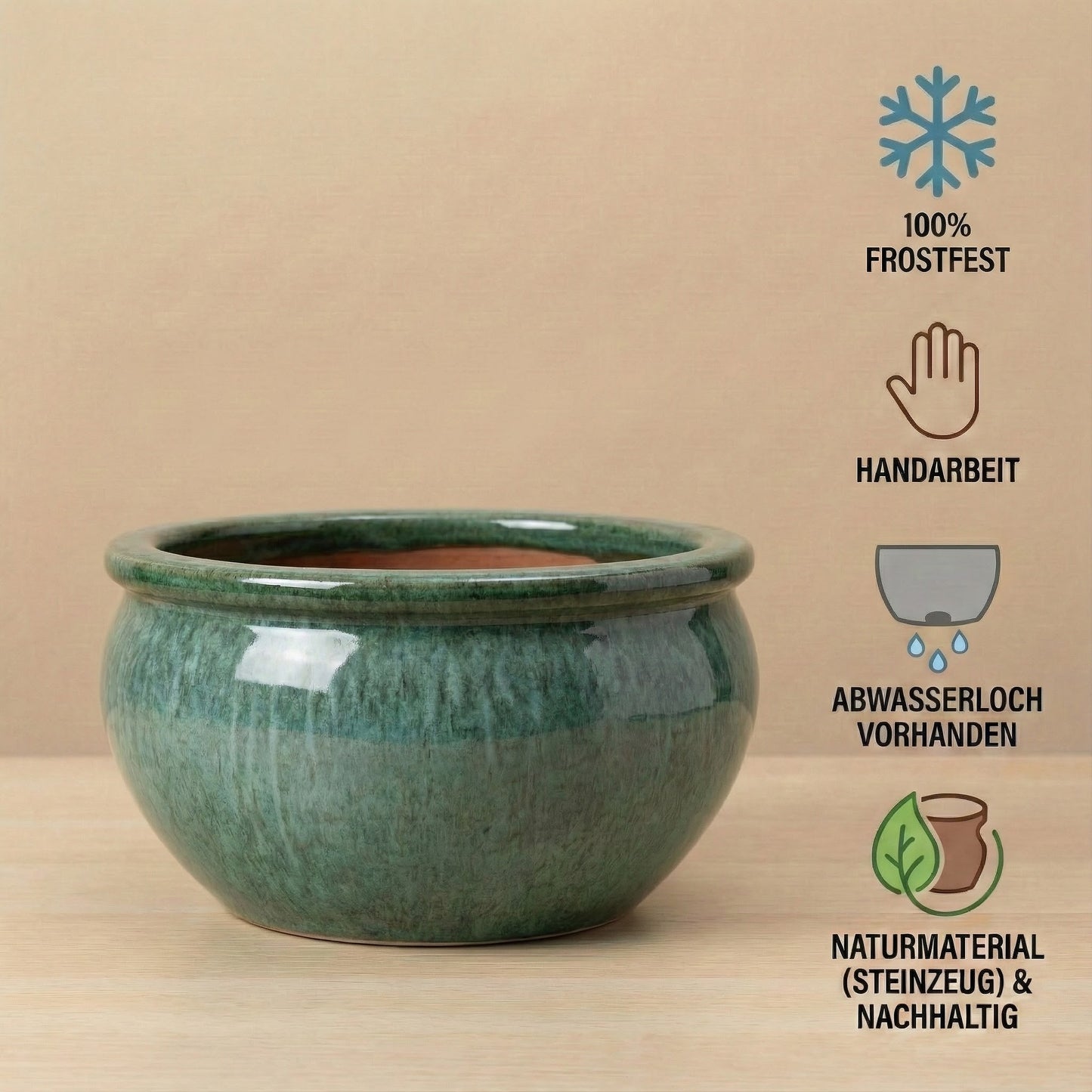 Pflanzgefäß Keramik "Bavaria" Moosgrün Ø 24 - 49 cm Frostfest