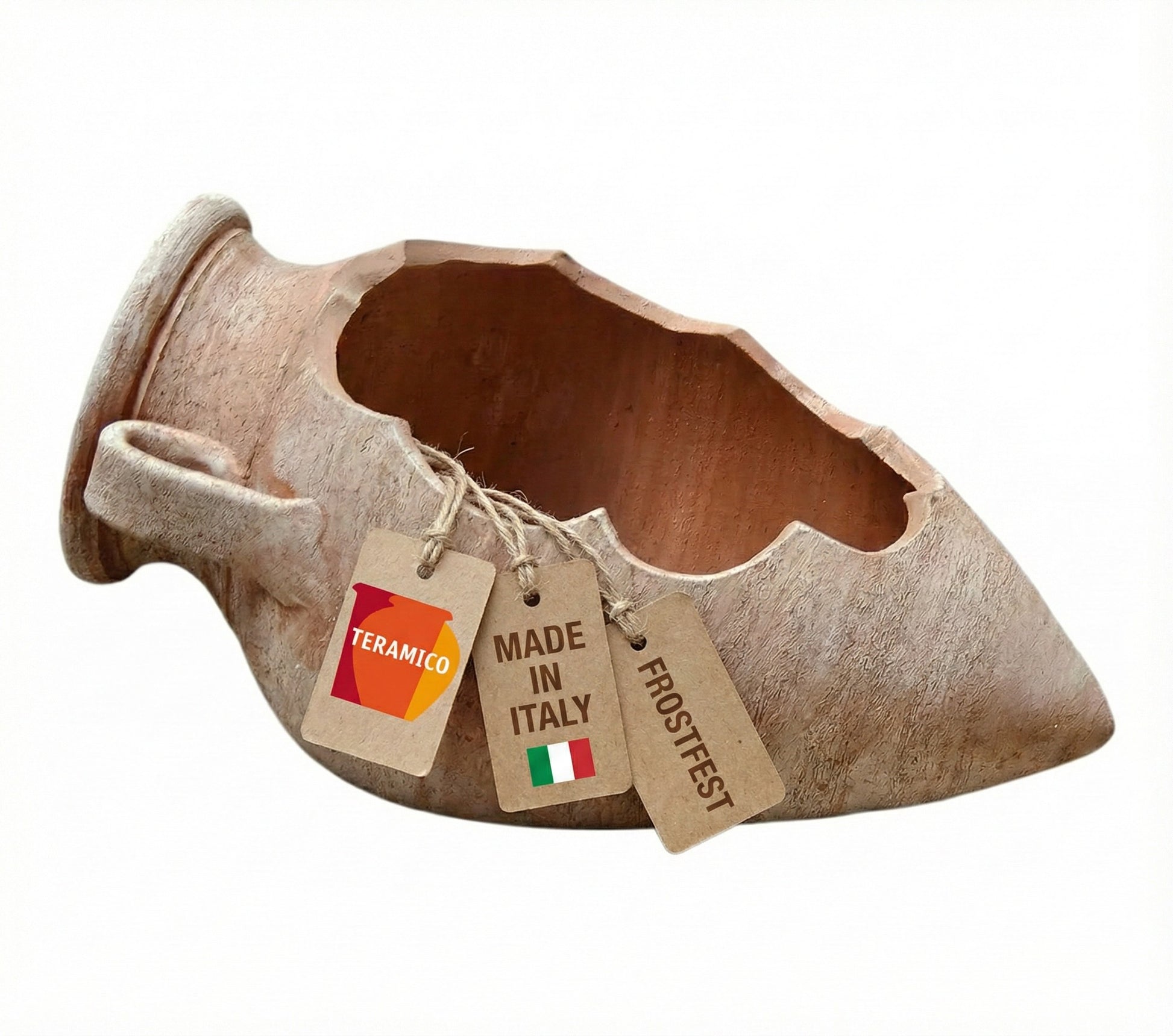 Liegende Terrakotta Amphore Anfora Tagliata 30cm frostfest Pflanzgefäß