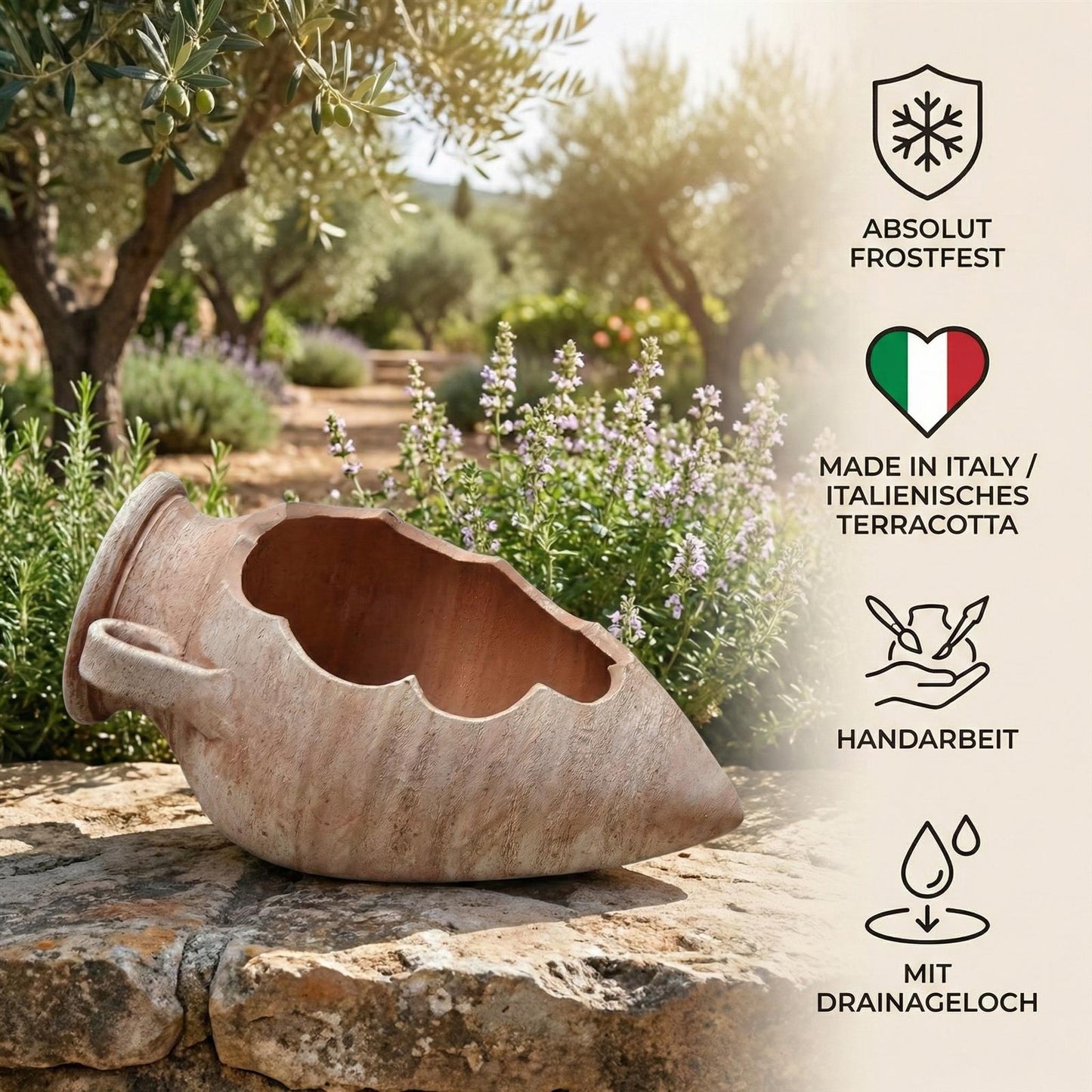 Anfore Amphore Taligata 30 cm Frostfest Terracotta Italien