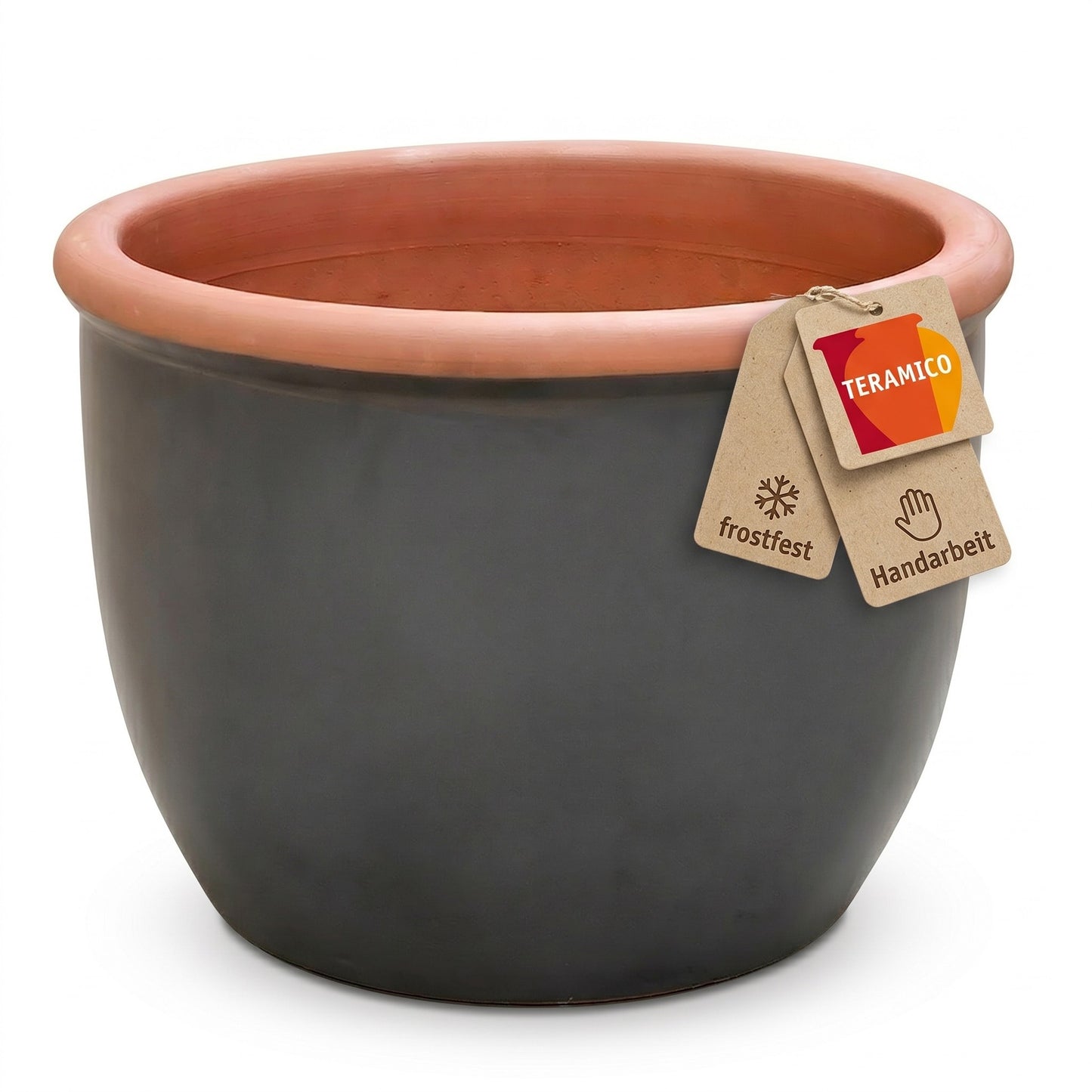 XXL Pflanztopf Keramik bauchig Anthrazit Matt – Ø 45 x 34 cm