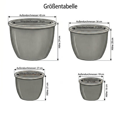 XXL Pflanztopf Keramik bauchig Anthrazit Matt – Ø 45 x 34 cm