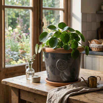 Teramico Pflanzgefäß-Set Provence Anthrazit Matt mit Terracotta-Teller