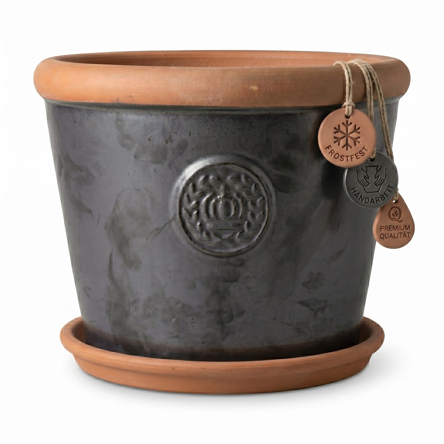 Teramico Pflanzgefäß-Set Provence Anthrazit Matt mit Terracotta-Teller